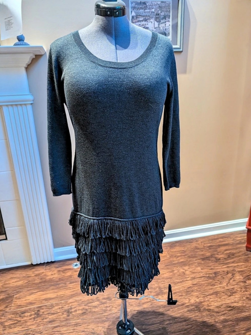 Calvin Klein Fringe Mini Dress in Gray Size Large Like New